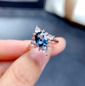 Кольцо с натуральным Лондонским голубым Топазом, материал стерлингового серебра 925 пробы, обручальное кольцо для женщин 3