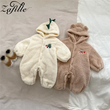 Комбинезон для маленьких девочек с героями мультфильмов ZAFILLE, зимний флисовый комбинезон для новорожденных, пижамы с капюшоном, детская теплая одежда в корейском стиле. 2