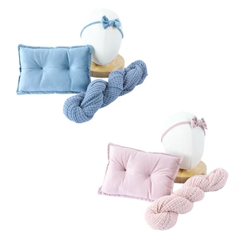 Комплект из 3 предметов, детская подушка, реквизит для фотосъемки новорожденных, бархатная подушка для позирования, мягкие обертывания, повязка на голову, аксессуары для фотосъемки 14