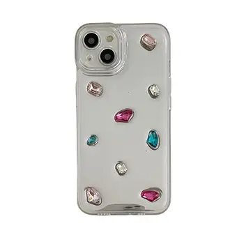 Корейский INS С Искусственными Камнями Красочный Прозрачный 3D Чехол для iPhone 14 Plus 11 12 13 Pro Max Xr Xs Max X Задняя Крышка Coque Capa 12