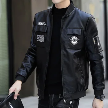 Корейский модный тренд 2024 года, Красивая Свободная кожаная куртка для мужчин, весенне-осеннее ветрозащитное повседневное пальто для мужчин 1