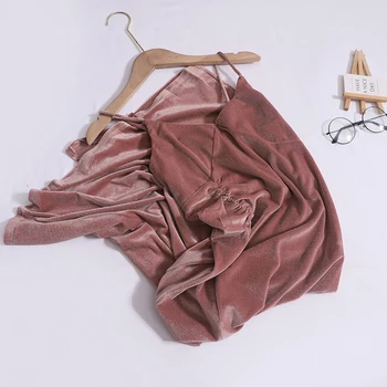 Корейское винтажное плиссированное Женское платье с низким вырезом и открытой спиной, осеннее платье, женская одежда, сексуальное Золотое бархатное тонкое платье с разрезом и V-образным вырезом 19