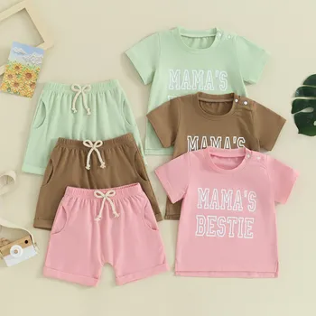 Короткие комплекты для новорожденных девочек, летняя одежда, футболки с круглым вырезом и короткими рукавами и шорты, комплект одежды из 2 предметов, детская одежда 14