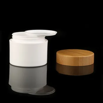 Косметический контейнер с логотипом для гравировки 30 г 50 г 250 г pp белая пластиковая банка для крема с бамбуковой крышкой бамбуковая банка для печати, банки для бальзама для губ 4