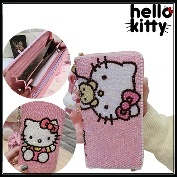 Кошелек Hello Kitty, роскошный Женский клатч, портмоне, сумка на молнии, держатель для карт, Кавайная Милая Женская сумка для мобильного телефона, кошельки, подарки 17