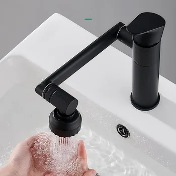 Кран для умывальника в ванной комнате, вращающийся на 360 ° Кран для домашнего бассейна Серебристо-черный Кран с одним отверстием, две модели выхода воды 5