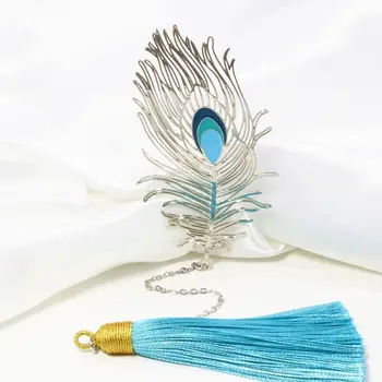 Красочная металлическая закладка с кисточкой из перьев, уникальные подарки в стиле полых перьев для книголюбов, друзей, читателей, учителей 14