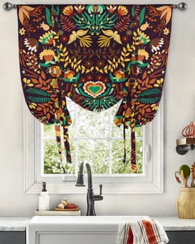 Красочный Мексиканский цветок, Занавеска с птицами для гостиной, кухни, Короткие занавески на завязках, Регулируемые карманные шторы на штанах 12