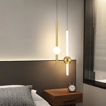 Креативный подвесной светильник для спальни из высококачественного золота для фона, настенный светильник, прикроватные подвесные светильники, светодиодный подвесной светильник для помещений 10