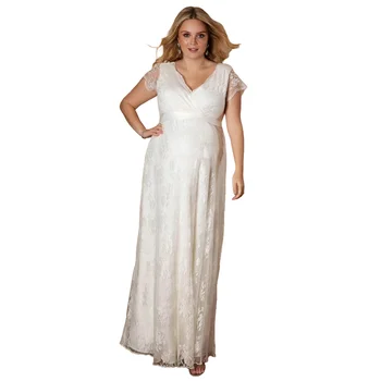 Кружевное Свадебное платье для беременных в винтажном стиле с V-образным вырезом и Короткими рукавами, Элегантный Атласный пояс Длиной до колен, Классический свадебный образ 6