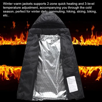 Куртки с подогревом для мужчин и женщин, зимнее пальто с электрическим подогревом, стираемое с 2 зонами нагрева и 3 уровнями нагрева для холодной погоды 9