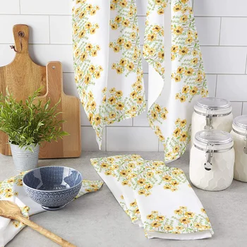 Кухонное полотенце с желтыми цветами маргаритки, впитывающая салфетка для посуды, полотенце для посуды для кухни, бытовой инструмент для чистки 14