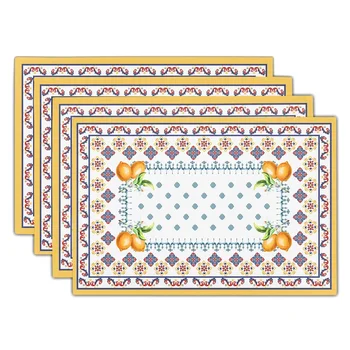 Летние Лимонные салфетки Желтые синие и белые коврики для стола в стиле бохо с цветочным рисунком, Элегантное постельное белье из французского фермерского дома, прямоугольные, которые можно стирать 3