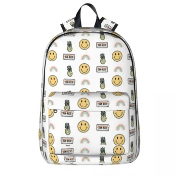 Летний набор с радугой, улыбкой, ананасом и номерным знаком, рюкзак для книг, школьная сумка, Мультяшный рюкзак для путешествий, сумка через плечо 2