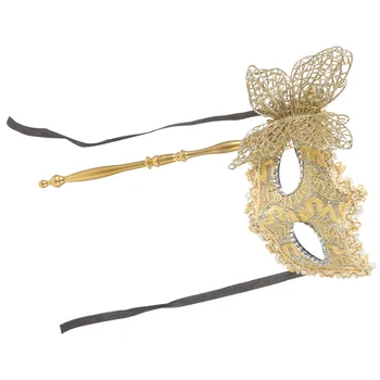 Маска для рук Костюмы принцесс Маскарад для женщин Золотая свадьба с палочкой из венецианской ткани Mardi Gras Miss