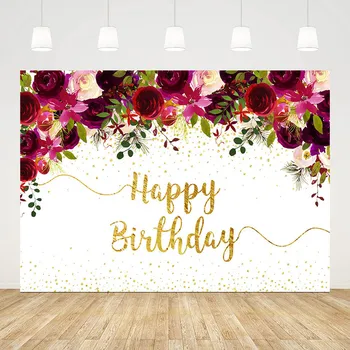 Мехофонд Роза Цветочный плакат с травой на день рождения для девочки Фон с золотым блеском Фон для фотосессий в фотостудии 10