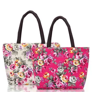 Мини-сумочка, женская холщовая сумка, портативная сумка с цветочным принтом, многоразовая сумка для покупок, сумка для ланча, Горячее лето 2023 года