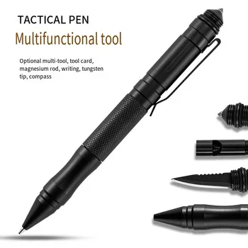 Многофункциональная многоцелевая тактическая ручка, самодельная тактическая ручка, свисток на открытом воздухе, нож, молоток для разбитого окна, щетка для выживания 11