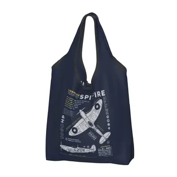 Модная печать, Супермарин Спитфайр, сумка для покупок, переносная сумка для покупателей, плечо пилота истребителя, Самолет, Сумка для самолета 11