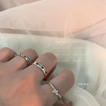 Модное кольцо с геометрическим открыванием сердца из стерлингового серебра 925 пробы, Регулируемое для женщин, Индивидуальность девушки, Винтажный минималистичный ювелирный подарок 19