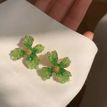 Модные Корейские Зеленые градиентные серьги в форме хрустальных цветов для женщин и девочек, милые аксессуары 8