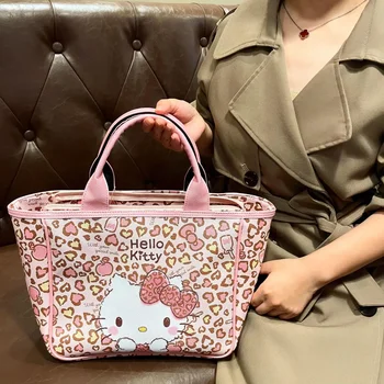 Модный рюкзак Sanrio Hello Kitty Y2k, милый розовый школьный рюкзак с леопардовым принтом, милая студенческая сумка с мультяшной анимацией для девочек 7