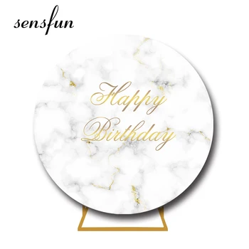 Мраморная круглая фоновая накладка Sensfun Золотой круглый фон для дня рождения взрослых Свадебной вечеринки Индивидуальный эластичный 2