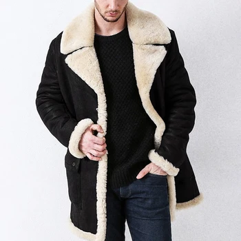 Мужская верхняя одежда, мужские топы на каждый день, плотное флисовое пальто, зимняя куртка с имитацией меха, сохраняющая тепло, Кожаная Длинная 6