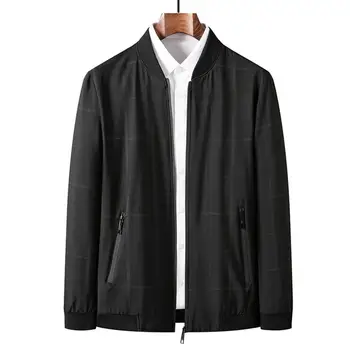 Мужская верхняя одежда Стильный мужской кардиган средней длины с гладкой застежкой на молнию и воротником-стойкой, осенне-зимнее пальто свободного кроя, мужская осенняя куртка 1
