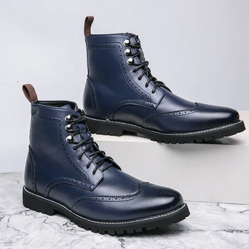 Мужская кожа ручной работы, большие размеры 38 ~ 48, дизайнерские Осенне-зимние Зимние ботинки для мужчин, роскошные Повседневные брендовые мужские модельные туфли, обувь 1