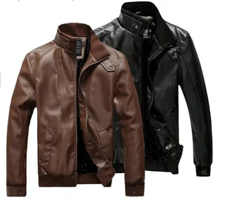 Мужская кожаная куртка, тонкий мотоциклетный жакет, однотонные куртки из искусственной кожи с длинным рукавом и отложным воротником, мужские 13