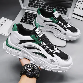 Мужская универсальная спортивная обувь для ходьбы 2023, обувь для папы, унисекс, разноцветные сетчатые дышащие бело-зеленые туфли, пара кроссовок для бега 1