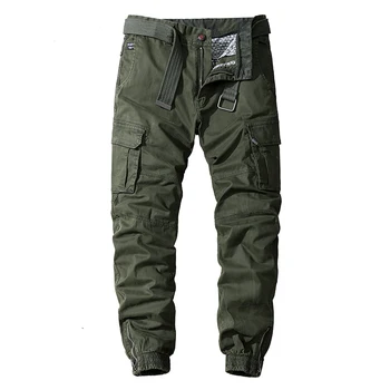 Мужские брюки в стиле милитари, повседневные хлопковые однотонные брюки-карго, мужские походные брюки для путешествий, рабочие брюки с несколькими карманами