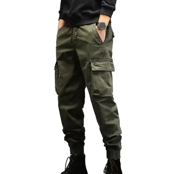 Мужские брюки, уличная одежда, брюки-карго с завязками и множеством карманов для весенних брюк homme 6