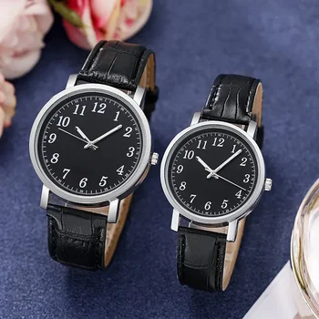 Мужские и женские часы, простые корейские повседневные водонепроницаемые женские и мужские студенческие наручные часы из универсального сплава, кварцевые кожаные часы для пары 3
