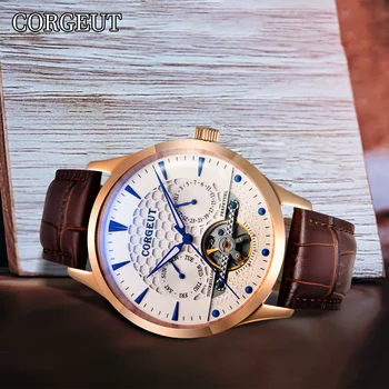 Мужские часы CORGEUT 44mm Senior Luxury Pilot с шанхайским механизмом, автоматические механические мужские часы с датой из минерального стекла, водонепроницаемые мужские часы с датой 1