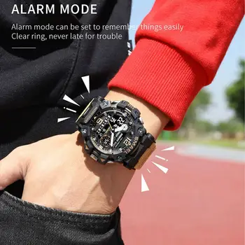 Мужские часы, многофункциональные 50-метровые водонепроницаемые светодиодные цифровые наручные часы с двойным дисплеем, 8072 Военные мужские спортивные часы 16