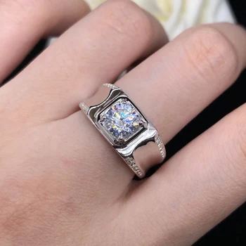 Мужское кольцо с муассанитом 0,5 карата 5,0 мм D цвета AU750 из белого золота 18 Карат, мужские ювелирные изделия высшего качества 16