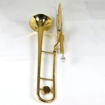 Музыкальные инструменты для тромбона с поршнем высокого давления, Лаковая отделка корпуса из желтой латуни с корпусом, мундштук 15