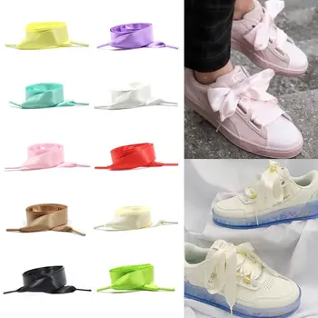 Мягкие плоские шнурки, модные шелковые однотонные кроссовки, Шнурки для обуви, Цветочное украшение обуви, Аксессуары для обуви 11