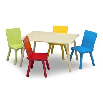 Набор детских столов и стульев (4 стула в комплекте), натуральный/первичный