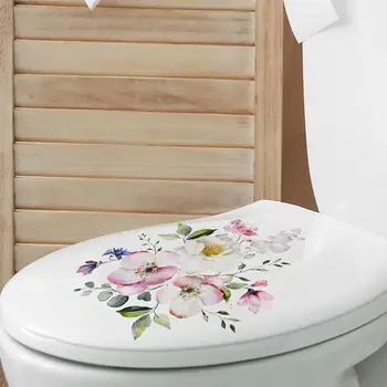 Наклейка из ПВХ с цветочной тематикой, наклейка на крышку унитаза, водонепроницаемая наклейка из ПВХ для художественного оформления туалета с сильной липкостью, легко отклеивается 1