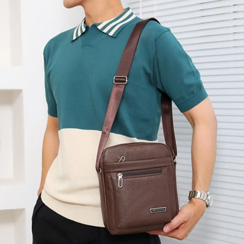 Новая мужская однотонная сумка через плечо на молнии, модная дизайнерская мужская сумка для путешествий на открытом воздухе с регулируемым плечевым ремнем 7