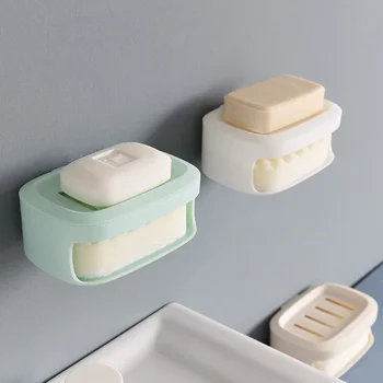 Новая однотонная креативная мыльница из утолщенного пластика с губкой, двойной простой держатель для мыла, простая мыльница для ванной 16