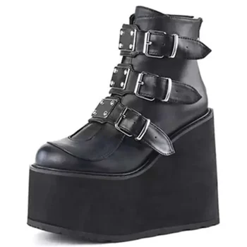 Новинка 2023 года, женские ботинки Muffin Martin большого размера на высоком каблуке, женская обувь на танкетке с пряжкой для ремня, обувь на платформе на высоком каблуке 14