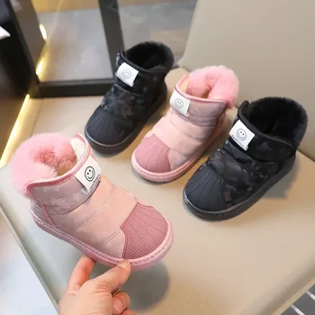 Новинка 2024 года, зимние детские кожаные водонепроницаемые зимние ботинки для мальчиков и девочек, модные нескользящие детские плюшевые теплые ботинки, хлопчатобумажная обувь для младенцев 10