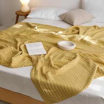 НОВОЕ простое полотенце, Марлевое, Вафельное, хлопковое, Летнее одеяло с кондиционером, Однотонное, тонкое, для общежития, Одноместное, двойное одеяло