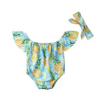 Новорожденный Младенец Девочка Одежда из 2 предметов Комбинезон с ананасом На одно плечо Боди Брюки Комплект одежды 9