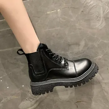 Новые женские зимние черные ботинки на шнуровке на низком каблуке для взрослых и детей с такими же короткими ботинками для девочек DY3933 5