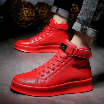 Новые красные кожаные кроссовки, обувь для скейтборда, мужские дизайнерские спортивные мужские кроссовки для скейтбординга, кроссовки на платформе, роскошные Брендовые мужские высокие кроссовки 1